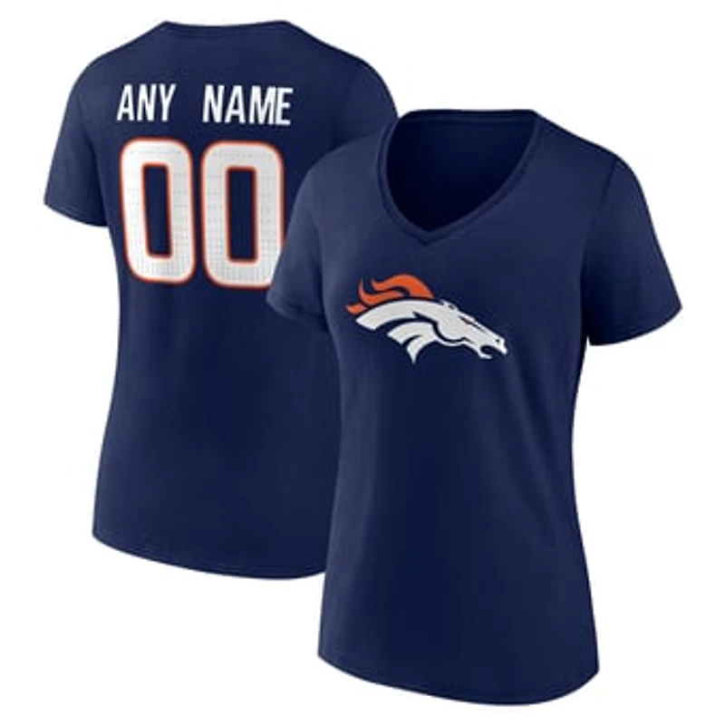 Women's Navy Denver Broncos Team Authentic Personalized Name & Number V-Neck T-Shirt