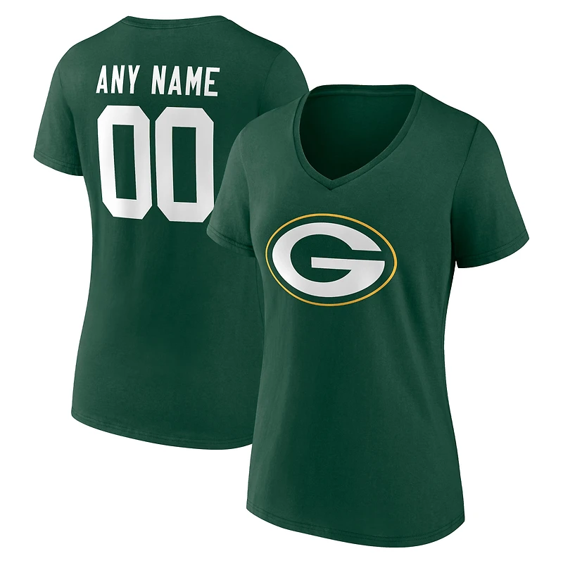 Women's Green Green Bay Packers Team Authentic Personalized Name & Number V-Neck T-Shirt