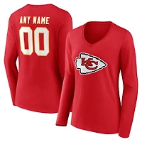 Women's Red Kansas City Chiefs Team Authentic Personalized Name & Number Long Sleeve V-Neck T-Shirt