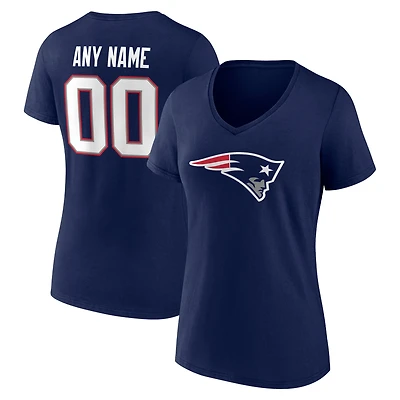 Women's Navy New England Patriots Team Authentic Personalized Name & Number V-Neck T-Shirt