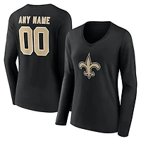 Women's Black New Orleans Saints Team Authentic Personalized Name & Number Long Sleeve V-Neck T-Shirt