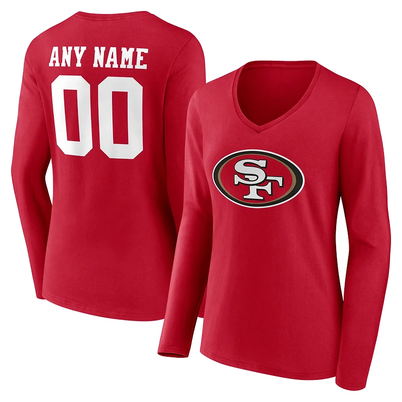 Women's Scarlet San Francisco 49ers Team Authentic Personalized Name & Number Long Sleeve V-Neck T-Shirt