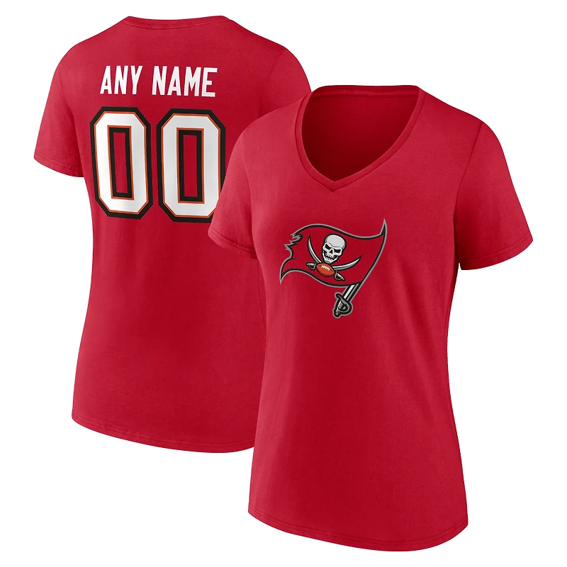 Women's Red Tampa Bay Buccaneers Team Authentic Personalized Name & Number V-Neck T-Shirt