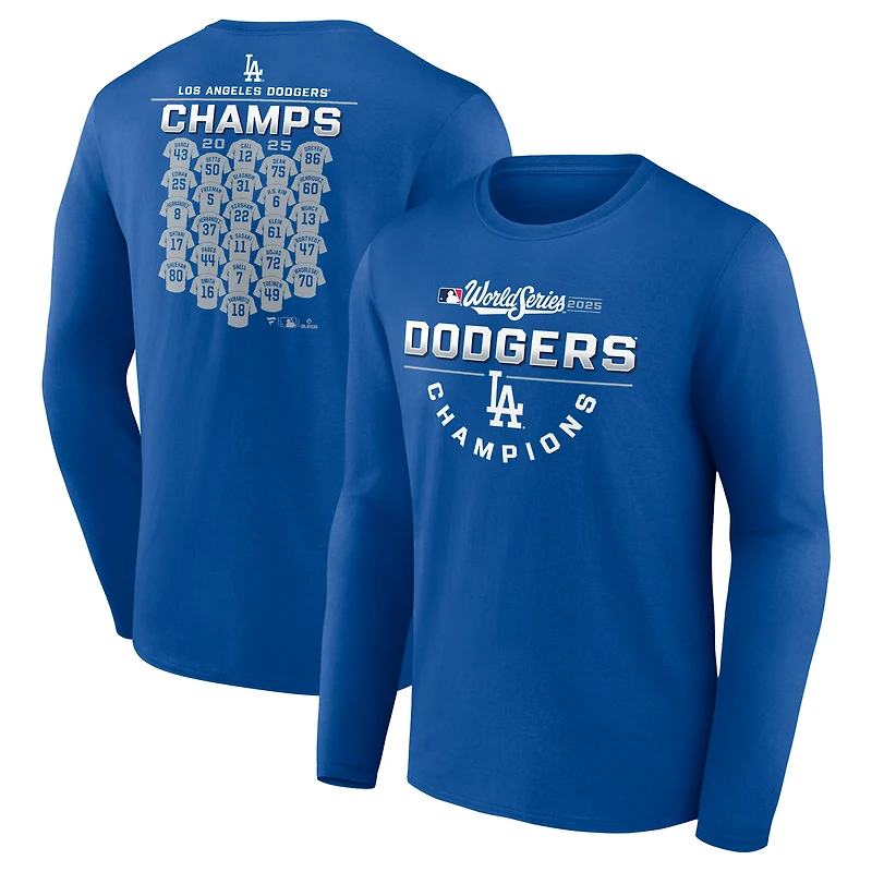 Men's  Royal Los Angeles Dodgers 2025 World Series Champions Jersey Roster Long Sleeve T-Shirt