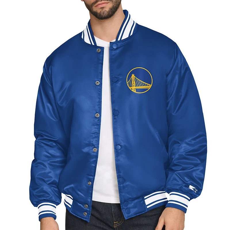 Men's Starter Royal Golden State Warriors Printed Team Logo Satin Varsity Full-Snap Jacket