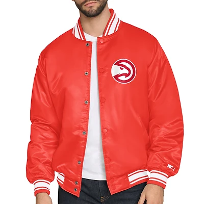 Men's Starter Red Atlanta Hawks Printed Team Logo Satin Varsity Full-Snap Jacket