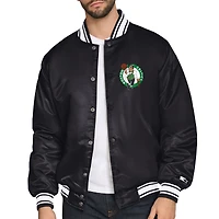 Men's Starter Black Boston Celtics Printed Team Logo Satin Varsity Full-Snap Jacket