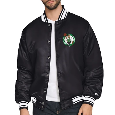 Men's Starter Black Boston Celtics Printed Team Logo Satin Varsity Full-Snap Jacket