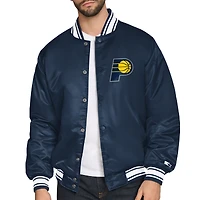 Men's Starter Navy Indiana Pacers Printed Team Logo Satin Varsity Full-Snap Jacket