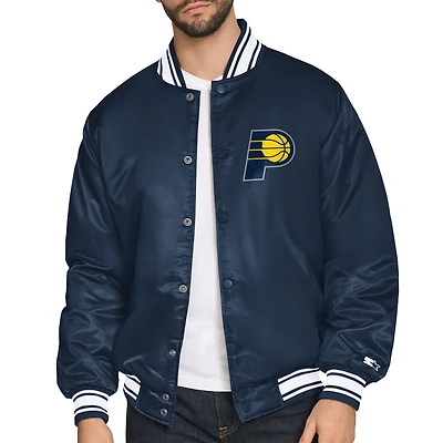Men's Starter Navy Indiana Pacers Printed Team Logo Satin Varsity Full-Snap Jacket