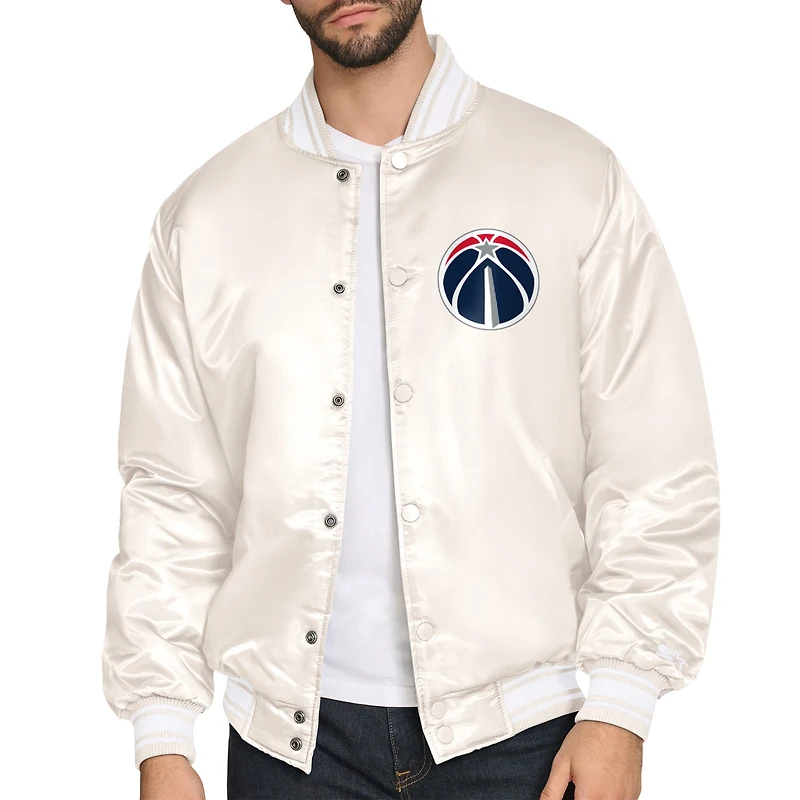 Men's Starter Cream Washington Wizards Double Team Satin Varsity Full-Snap Jacket