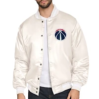 Men's Starter Cream Washington Wizards Double Team Satin Varsity Full-Snap Jacket