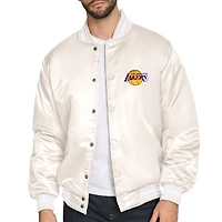 Men's Starter Cream Los Angeles Lakers Double Team Satin Varsity Full-Snap Jacket