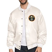 Men's Starter Cream Denver Nuggets Double Team Satin Varsity Full-Snap Jacket