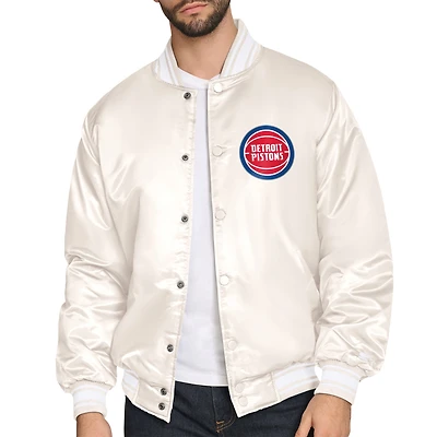 Men's Starter Cream Detroit Pistons Double Team Satin Varsity Full-Snap Jacket