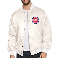 Men's Starter Cream Detroit Pistons Double Team Satin Varsity Full-Snap Jacket