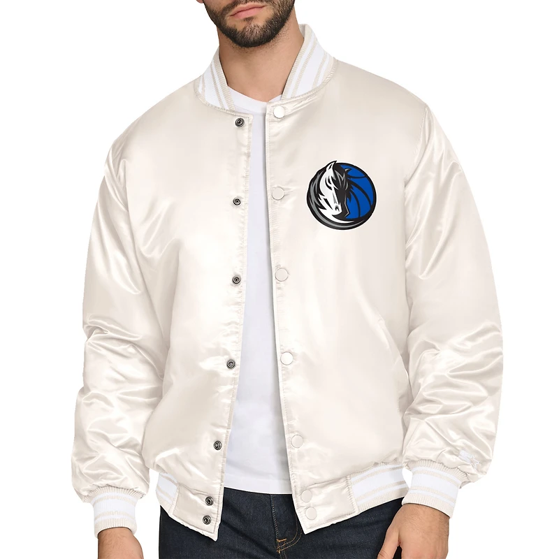 Men's Starter Cream Dallas Mavericks Double Team Satin Varsity Full-Snap Jacket