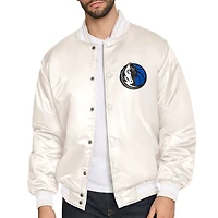 Men's Starter Cream Dallas Mavericks Double Team Satin Varsity Full-Snap Jacket