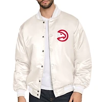Men's Starter Cream Atlanta Hawks Double Team Satin Varsity Full-Snap Jacket