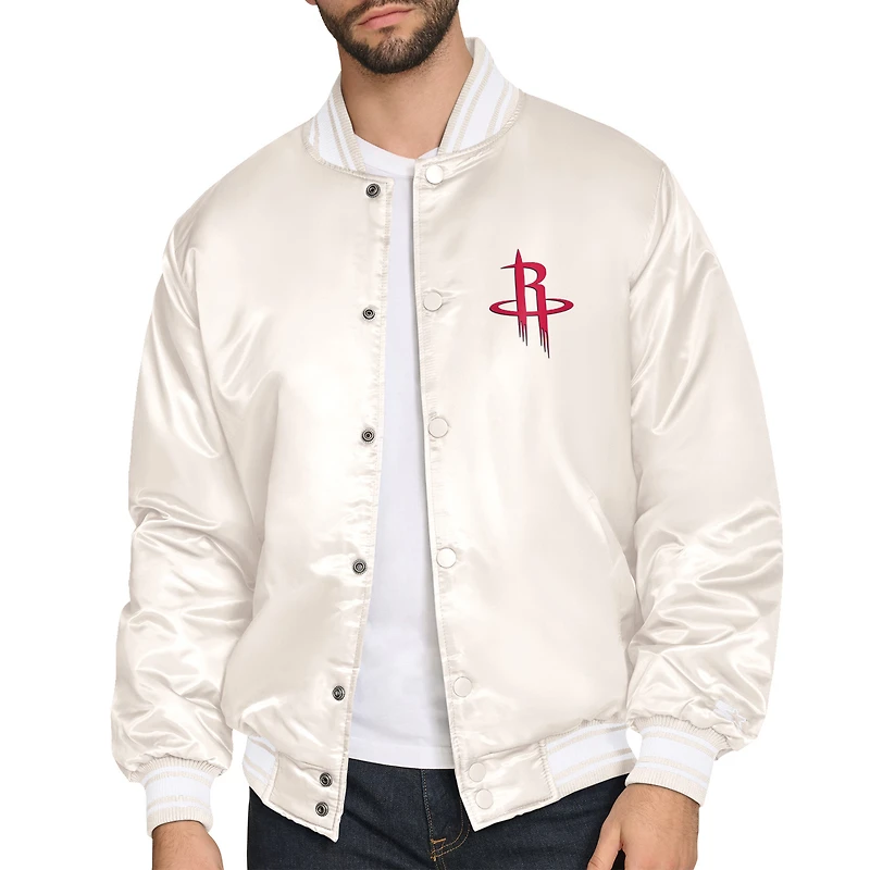 Men's Starter Cream Houston Rockets Double Team Satin Varsity Full-Snap Jacket