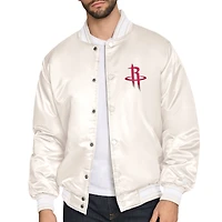 Men's Starter Cream Houston Rockets Double Team Satin Varsity Full-Snap Jacket
