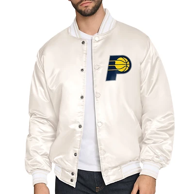 Men's Starter Cream Indiana Pacers Double Team Satin Varsity Full-Snap Jacket