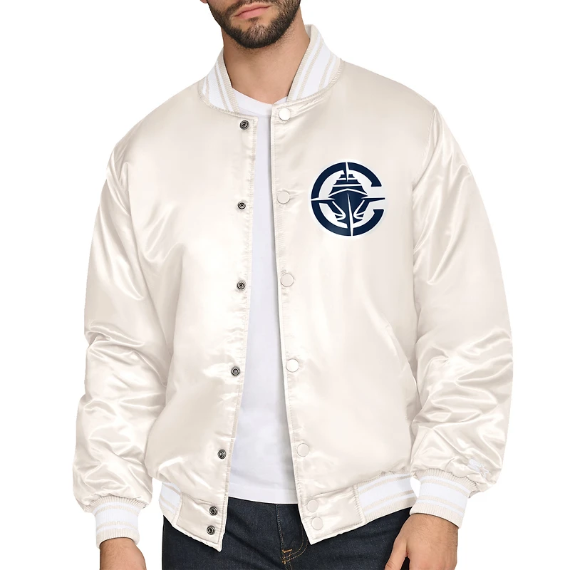 Men's Starter Cream LA Clippers Double Team Satin Varsity Full-Snap Jacket