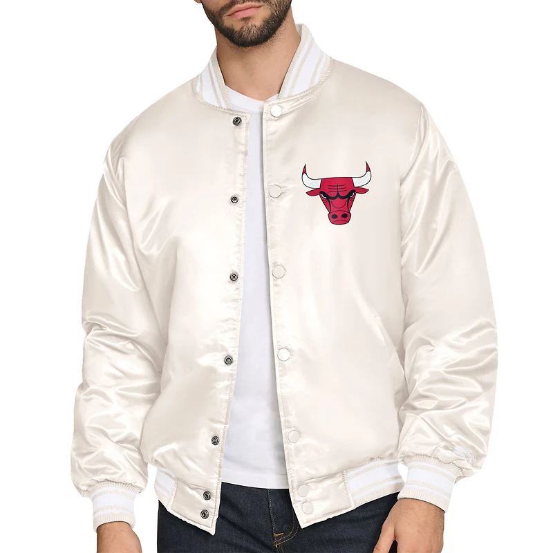 Men's Starter Cream Chicago Bulls Double Team Satin Varsity Full-Snap Jacket