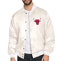 Men's Starter Cream Chicago Bulls Double Team Satin Varsity Full-Snap Jacket