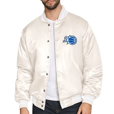 Men's Starter Cream Orlando Magic Double Team Satin Varsity Full-Snap Jacket