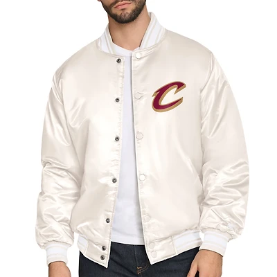 Men's Starter Cream Cleveland Cavaliers Double Team Satin Varsity Full-Snap Jacket