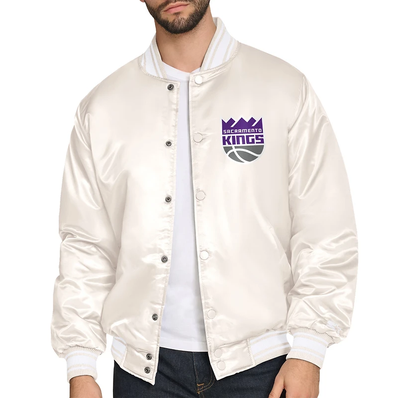 Men's Starter Cream Sacramento Kings Double Team Satin Varsity Full-Snap Jacket