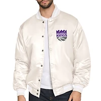 Men's Starter Cream Sacramento Kings Double Team Satin Varsity Full-Snap Jacket