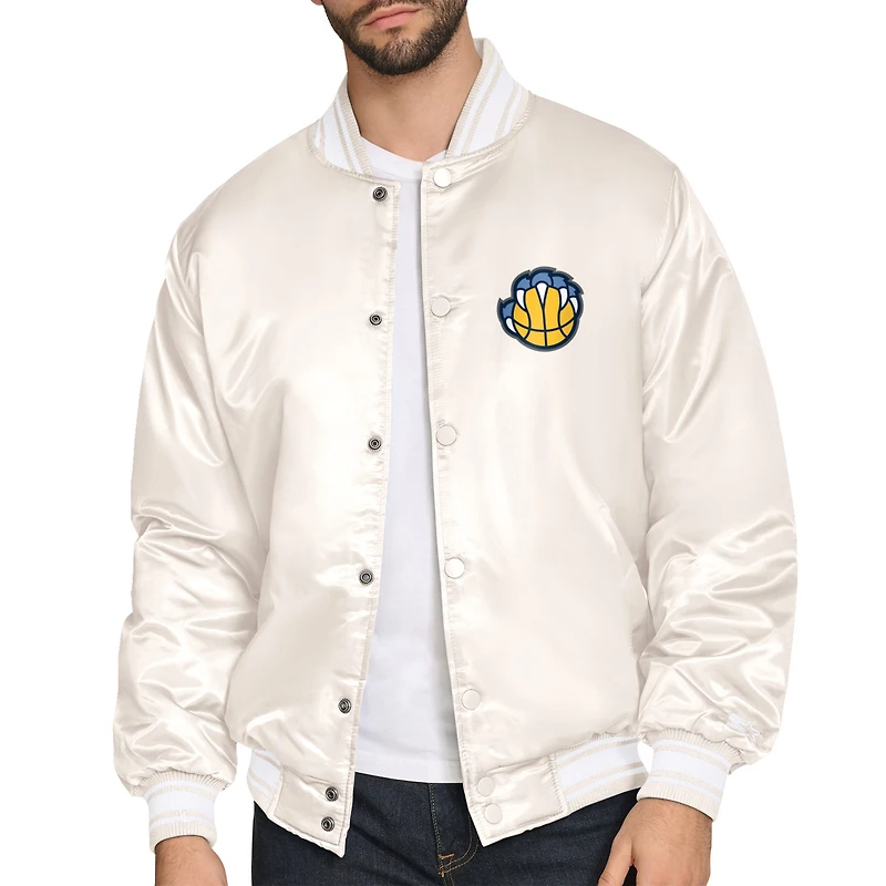Men's Starter Cream Memphis Grizzlies Double Team Satin Varsity Full-Snap Jacket