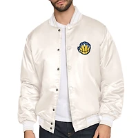 Men's Starter Cream Memphis Grizzlies Double Team Satin Varsity Full-Snap Jacket