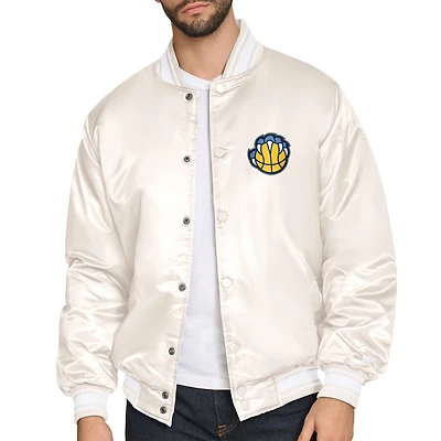 Men's Starter Cream Memphis Grizzlies Double Team Satin Varsity Full-Snap Jacket