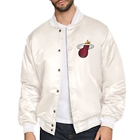 Men's Starter Cream Miami Heat Double Team Satin Varsity Full-Snap Jacket