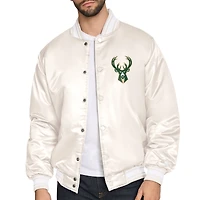 Men's Starter Cream Milwaukee Bucks Double Team Satin Varsity Full-Snap Jacket