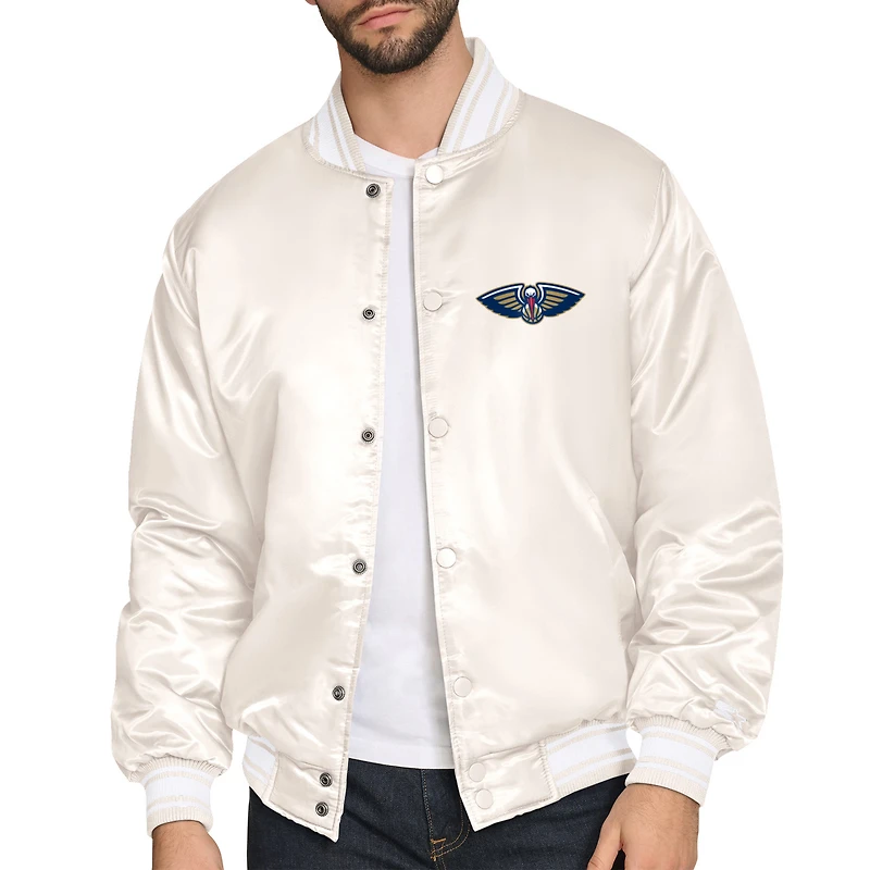 Men's Starter Cream New Orleans Pelicans Double Team Satin Varsity Full-Snap Jacket