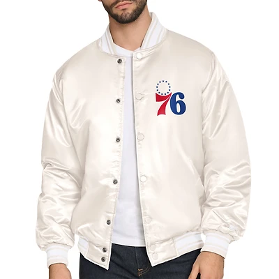 Men's Starter Cream Philadelphia 76ers Double Team Satin Varsity Full-Snap Jacket