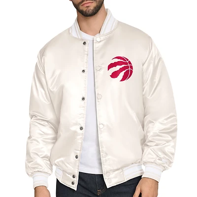 Men's Starter Cream Toronto Raptors Double Team Satin Varsity Full-Snap Jacket