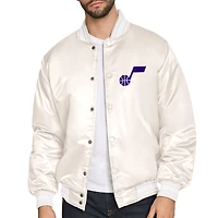 Men's Starter Cream Utah Jazz Double Team Satin Varsity Full-Snap Jacket