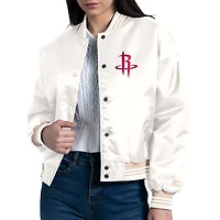 Women's Starter Cream Houston Rockets Printed Logo Cropped Satin Varsity Full-Snap Jacket