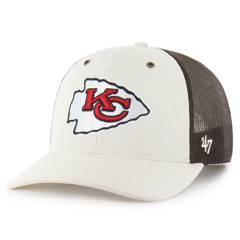 Men's Carhartt x '47 Natural/Brown Kansas City Chiefs Undyed Trucker Adjustable Hat