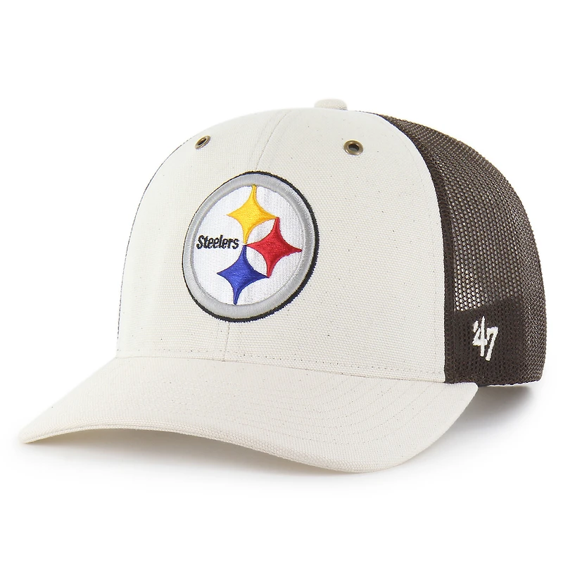 Men's Carhartt x '47 Natural/Brown Pittsburgh Steelers Undyed Trucker Adjustable Hat