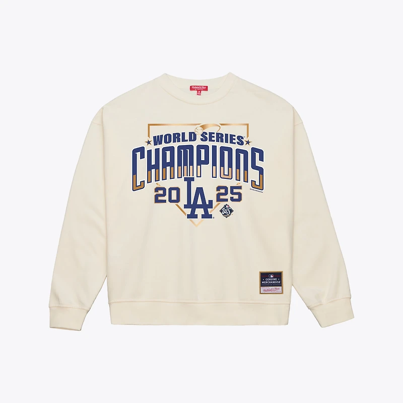 Women's Mitchell & Ness Cream Los Angeles Dodgers 2025 World Series Champions Sweatshirt