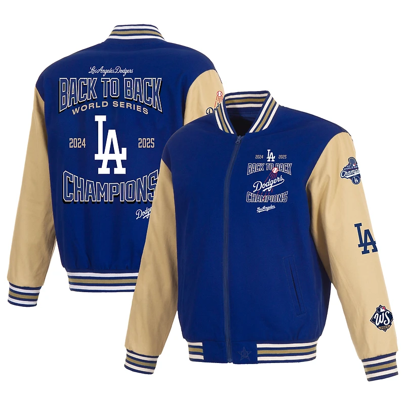 Men's JH Design Royal/Tan Los Angeles Dodgers Back-To-Back World Series Champions Twill Full-Zip Jacket