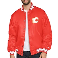 Men's Starter Red Calgary Flames Triangle Satin Varsity Full-Snap Jacket