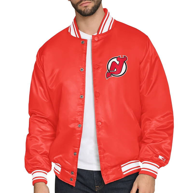 Men's Starter Red New Jersey Devils Triangle Satin Varsity Full-Snap Jacket