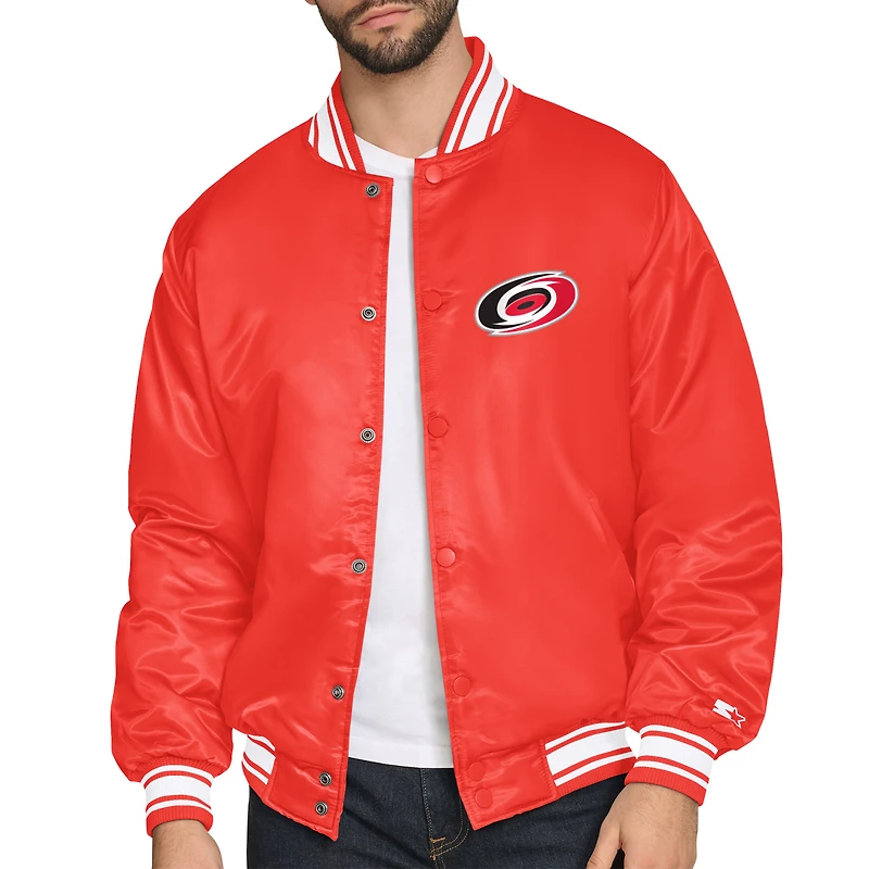 Men's Starter Red Carolina Hurricanes Triangle Satin Varsity Full-Snap Jacket